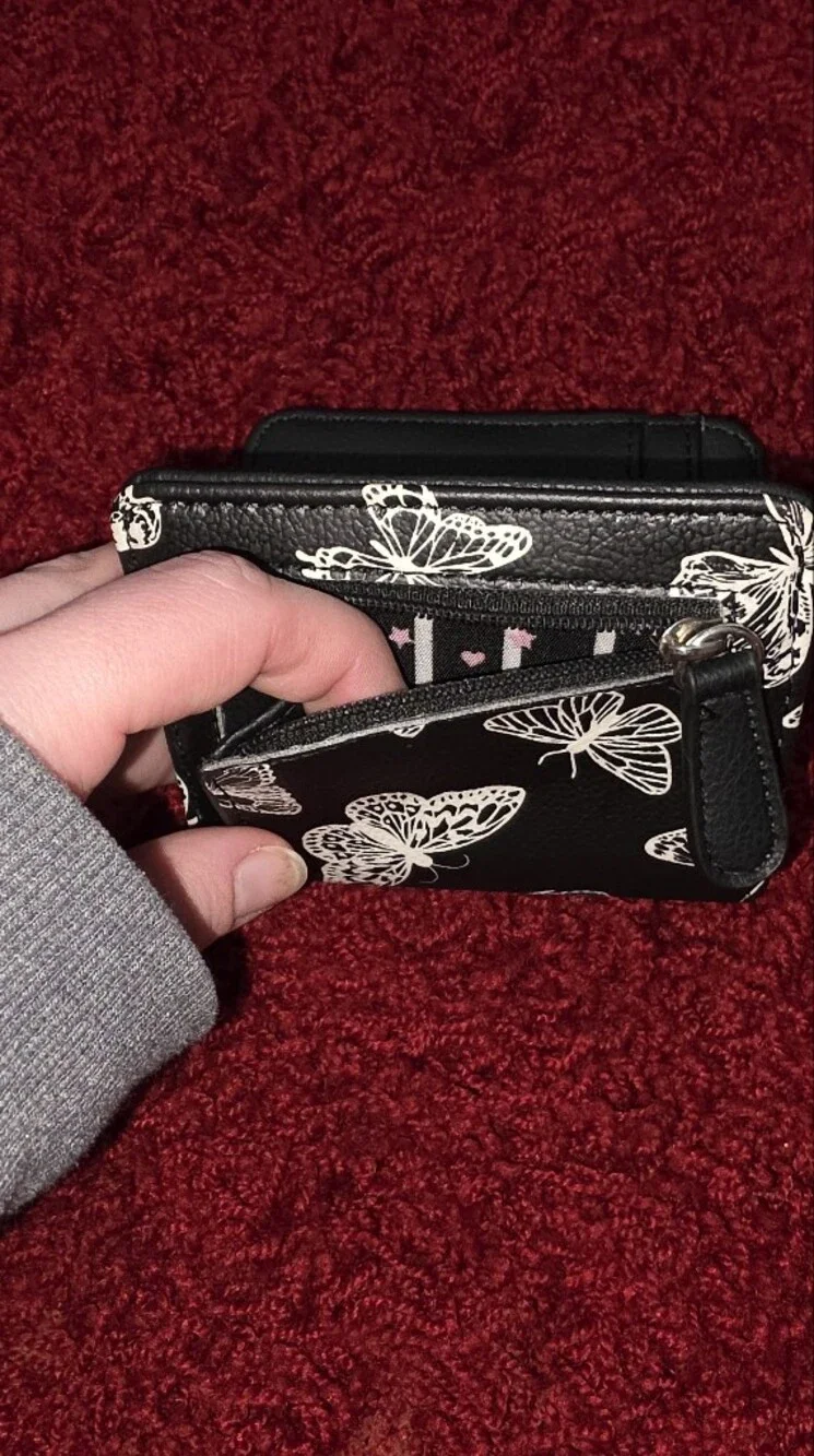 BETSEY JOHNSON Butterfly Print Black Wallet with Accent Patch